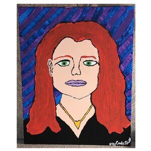 Redhead Woman Portrait ORIGINAL ACRYLIC PAINTING SIGNED 11x14 Outsider Art